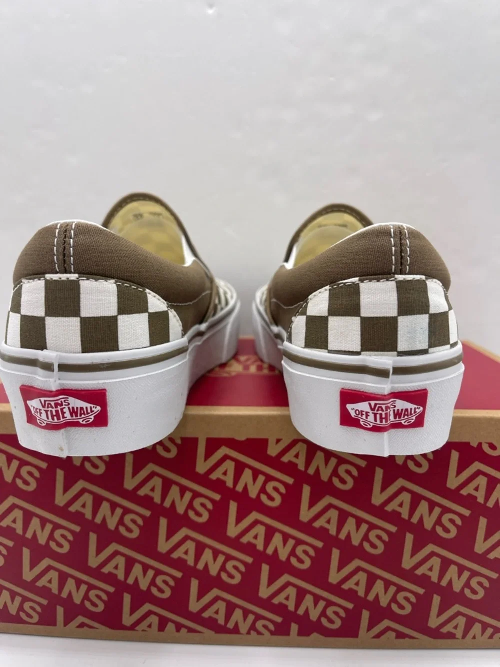 Vans Slip-On Platform Sneakers Checkerboard Sepia Brown VN00018E0E0 New - Picture 11 of 16